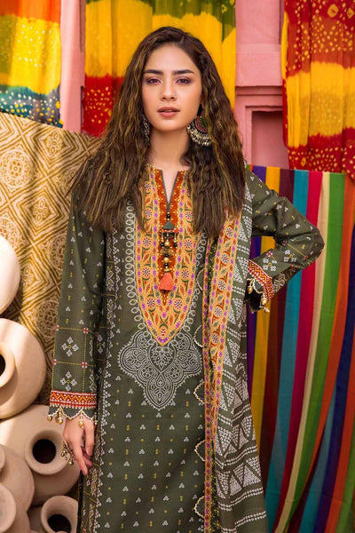 Gul Ahmed 3PC Chunri Lawn Unstitched Gold Printed Suit CL-32180 B