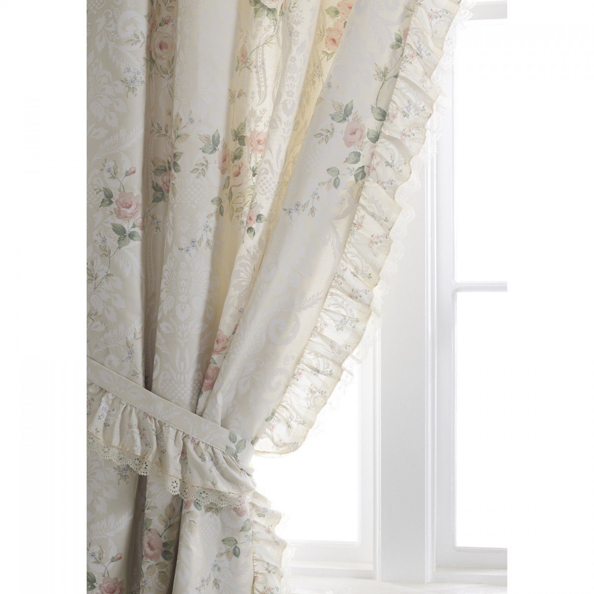 Vantona Country Charlotte Unlined Curtains and Tiebacks,- 66 x 72 Pink & Peach
