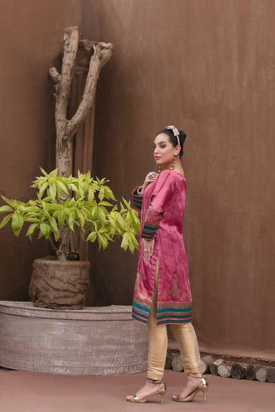 Tawakkal Fabrics 1 Piece Stitched Attractive & Adorable Embroidered Silk Table Print Kurti D-1756