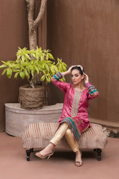 Tawakkal Fabrics 1 Piece Stitched Attractive & Adorable Embroidered Silk Table Print Kurti D-1756