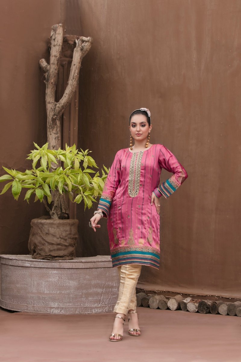 Tawakkal Fabrics 1 Piece Stitched Attractive & Adorable Embroidered Silk Table Print Kurti D-1756