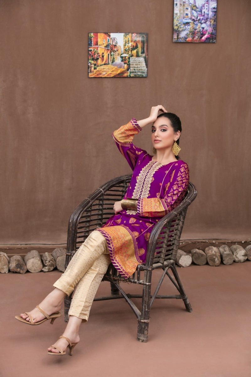 Tawakkal Fabrics 1 Piece Stitched Attractive & Adorable Embroidered Silk Table Print Kurti D-1760