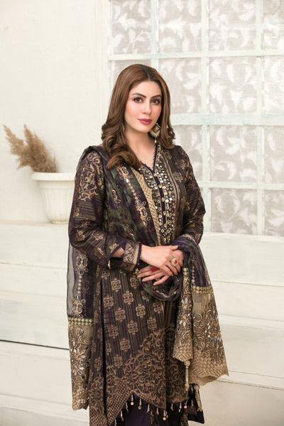 Tawakkal Fabrics 3 Piece Stitched Rangoli Shirt with Fancy Mirror Handwork Embroidery Suit D-6047