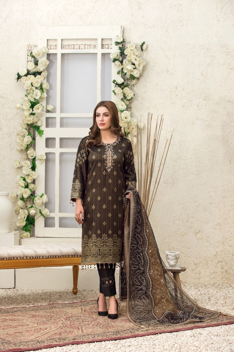 Tawakkal Fabrics 3 Piece Stitched Rangoli Shirt with Fancy Mirror Handwork Embroidery Suit D-6047