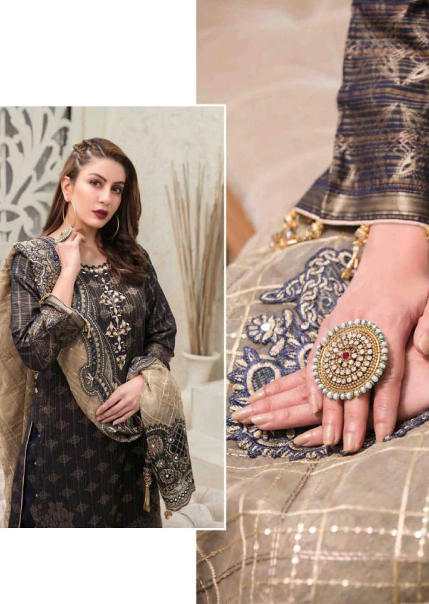Tawakkal Fabrics 3 Piece Stitched Rangoli Shirt with Fancy Mirror Handwork Embroidery Suit D-6051