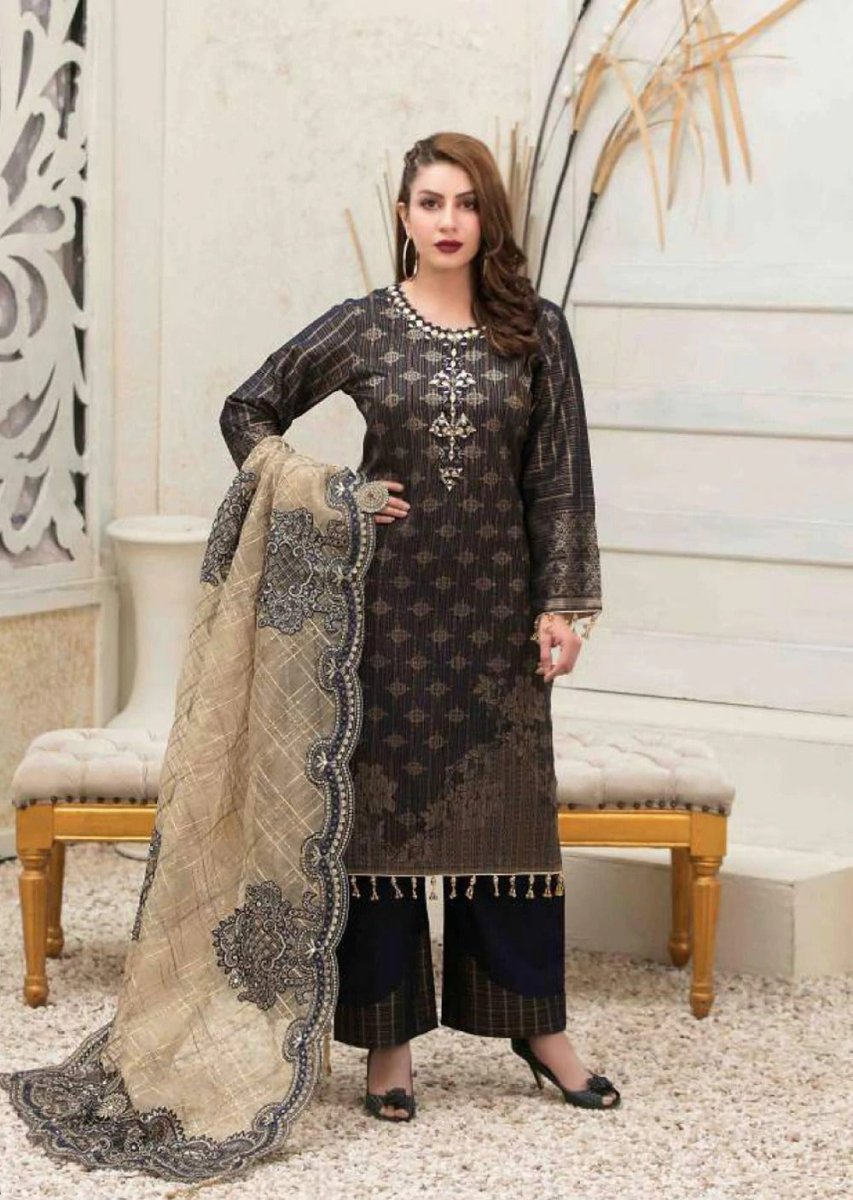 Tawakkal Fabrics 3 Piece Stitched Rangoli Shirt with Fancy Mirror Handwork Embroidery Suit D-6051