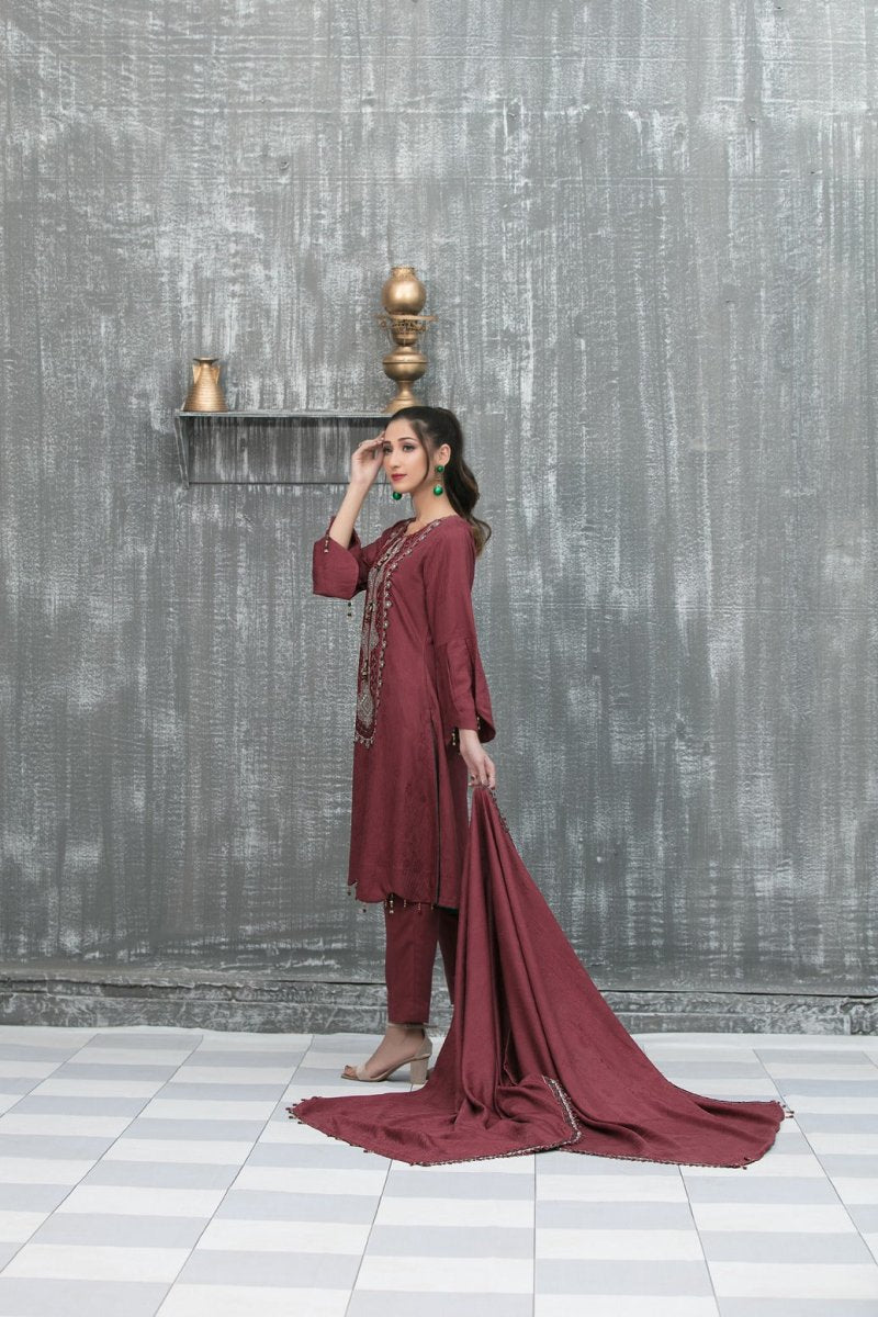 Tawakkal Fabrics 3 Piece Stitched Attractive & Elegant Karrandi Banarsi Suit D-6237