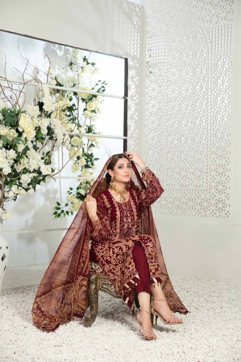 Tawakkal Fabrics 3 Piece Stitched Fancy Heavy Embroidered Suit D-6534