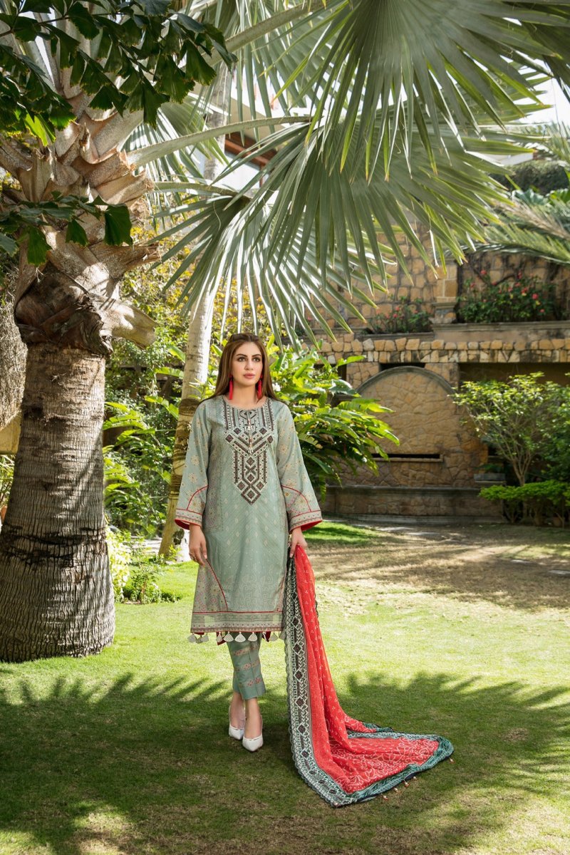 Tawakkal Fabrics 3 Piece Stitched Gala Embroidered Digital Printed Lawn Suit D-6646
