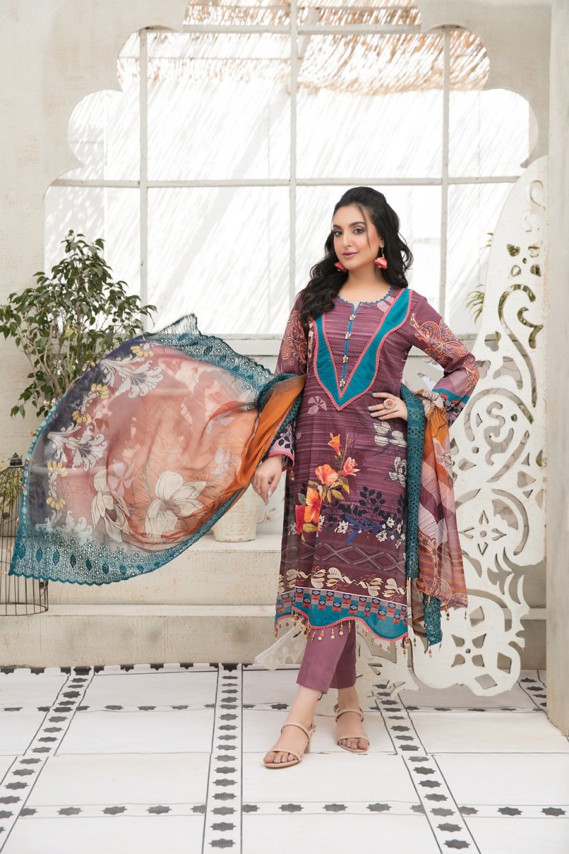Tawakkal Fabrics 3 Piece Stitched Digital Printed Lawn Suit D-6675
