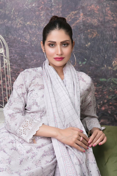 Tawakkal Fabrics 3 Piece Stitched Schiffli Daman Embroidered Digital Printed Lawn Suit D-6727