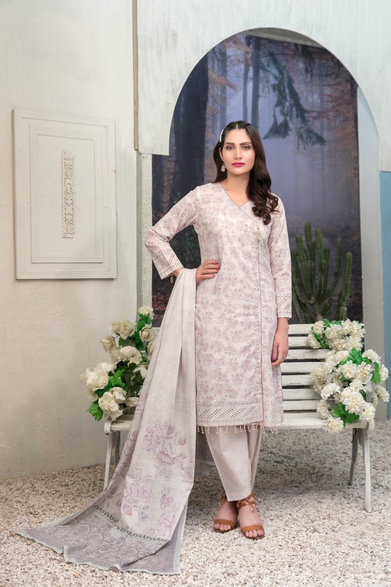 Tawakkal Fabrics 3 Piece Stitched Schiffli Daman Embroidered Digital Printed Lawn Suit D-6732