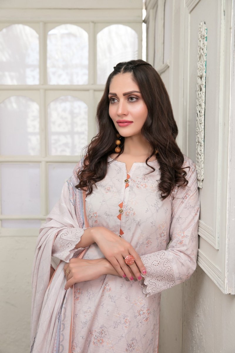 Tawakkal Fabrics 3 Piece Stitched Schiffli Daman Embroidered Digital Printed Lawn Suit D-6733
