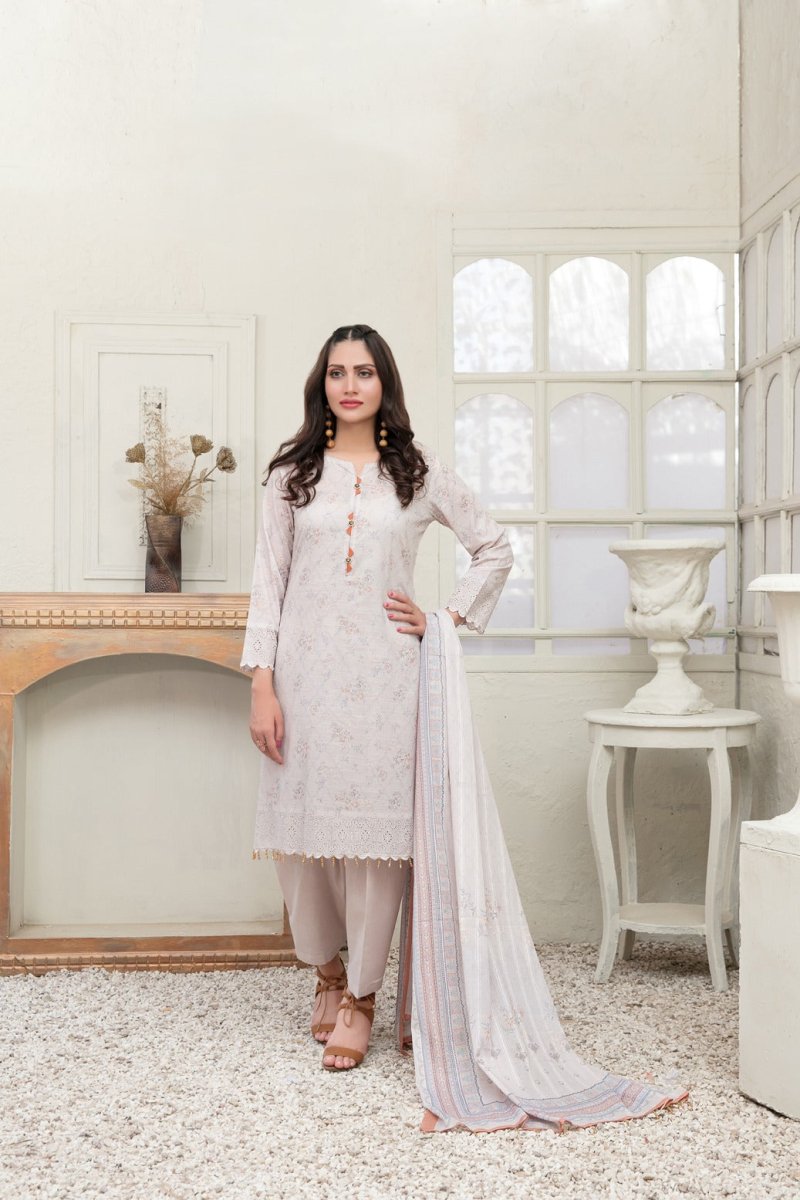 Tawakkal Fabrics 3 Piece Stitched Schiffli Daman Embroidered Digital Printed Lawn Suit D-6733