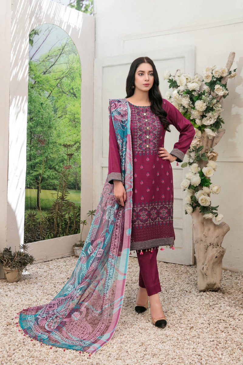 Tawakkal Fabrics 3 Piece Stitched Fancy Heavy Embroidered Slub Lawn Suit D-6735