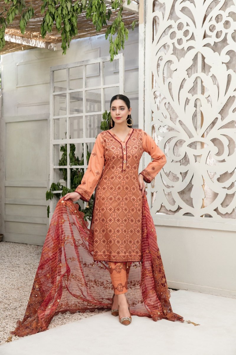 Tawakkal Fabrics 3 Piece Stitched Fancy Heavy Embroidered Slub Lawn Suit D-6742