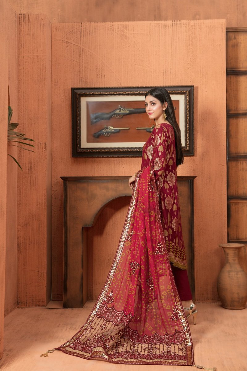 Tawakkal Fabrics 3 Piece Stitched Lawn Banarsi Suit D-6850