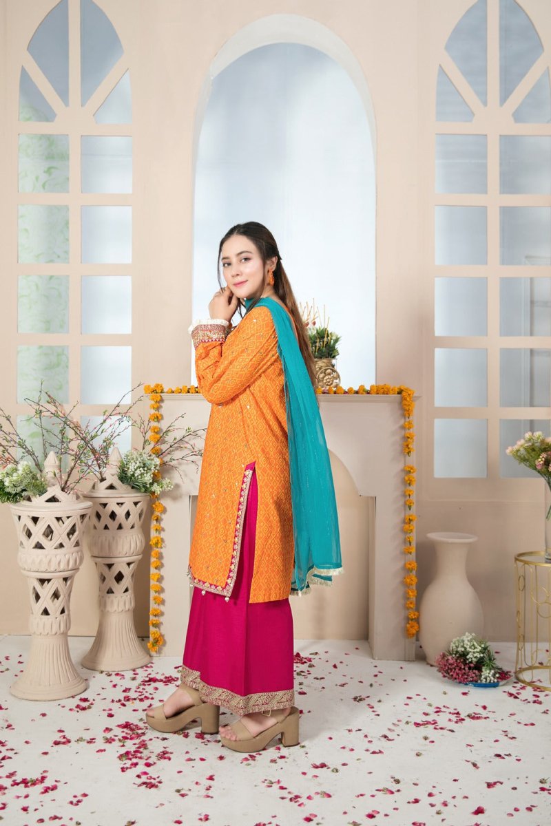 Tawakkal Fabrics Kid’s Collection 3 Piece Fancy Heavy Embroidered Suit - D-7003