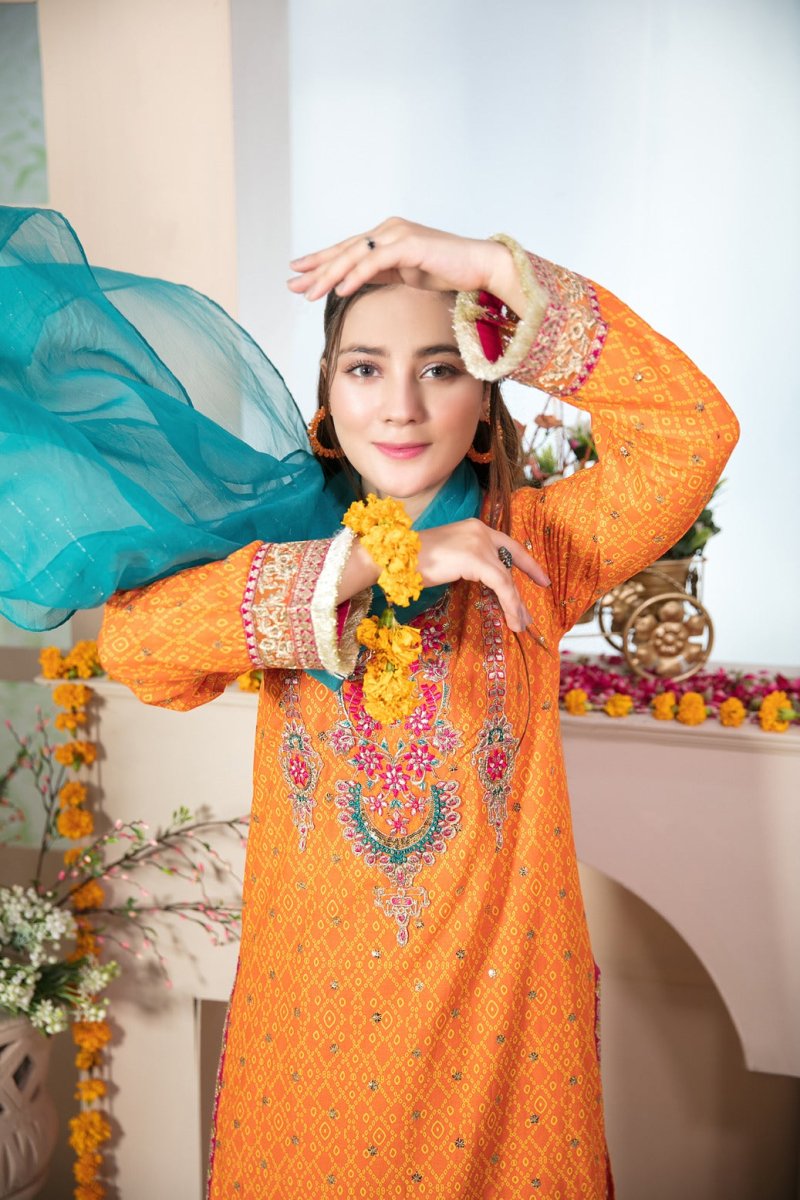 Tawakkal Fabrics Kid’s Collection 3 Piece Fancy Heavy Embroidered Suit - D-7003