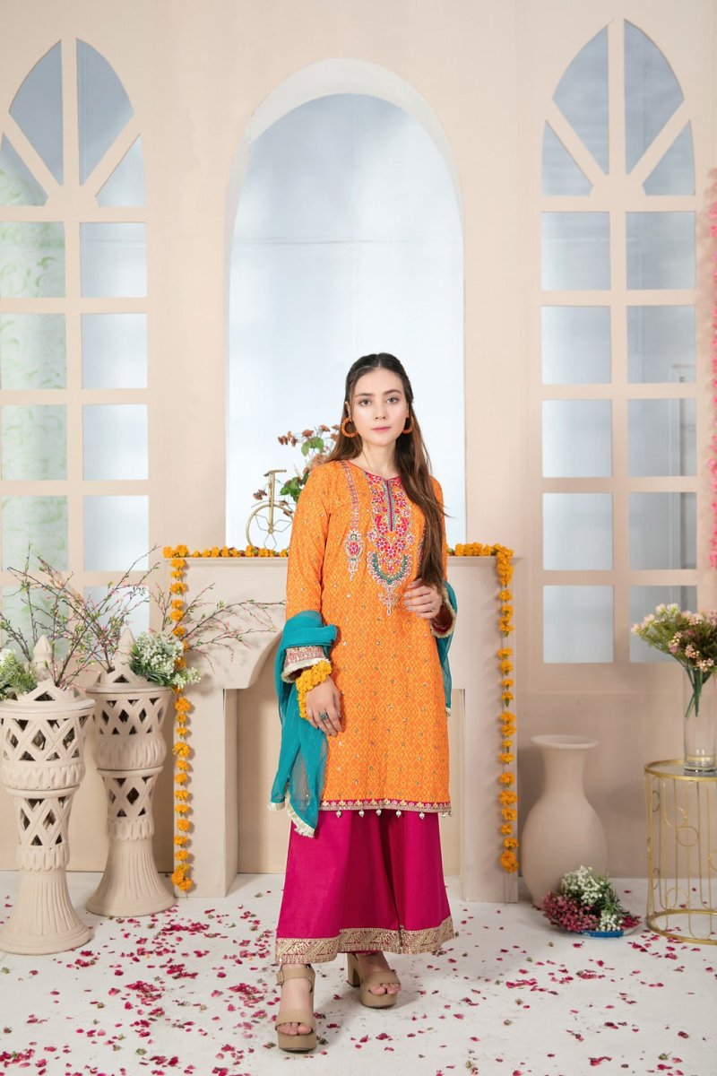 Tawakkal Fabrics Kid’s Collection 3 Piece Fancy Heavy Embroidered Suit - D-7003