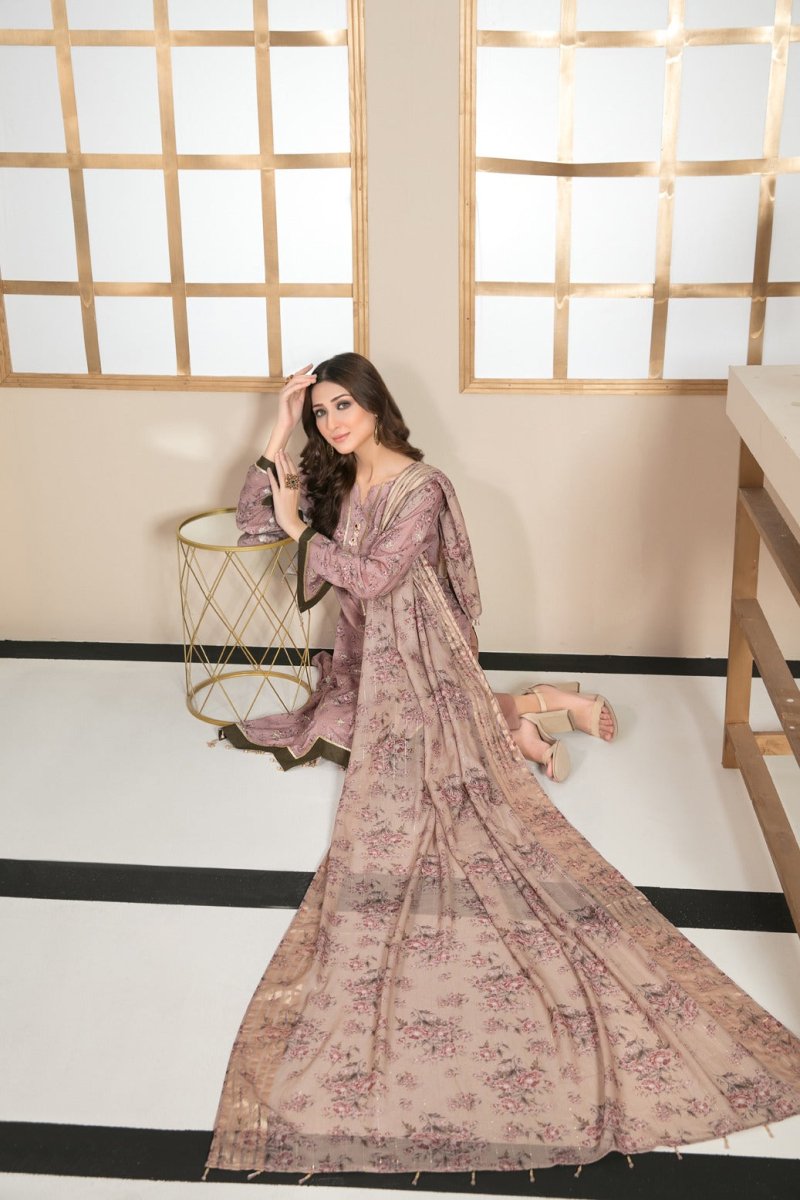 Tawakkal Fabrics 3 Piece Stitched All Over Embroidered Bareeza Digital Printed Lawn Suit D-7071