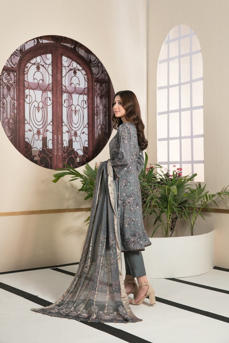 Tawakkal Fabrics 3 Piece Stitched All Over Embroidered Bareeza Digital Printed Lawn Suit D-7077