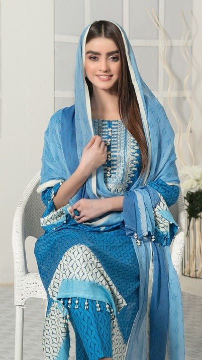 Tawakkal Fabrics 3 Piece Stitched Embroidered Digital Printed Lawn Suit D-7100