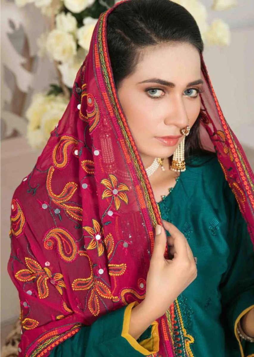 Tawakkal Fabrics 3 Piece Stitched Slub Lawn Schiffli Front & Slub Lawn Back & Sleeves with Patchwork Embroidery Suit D-7195