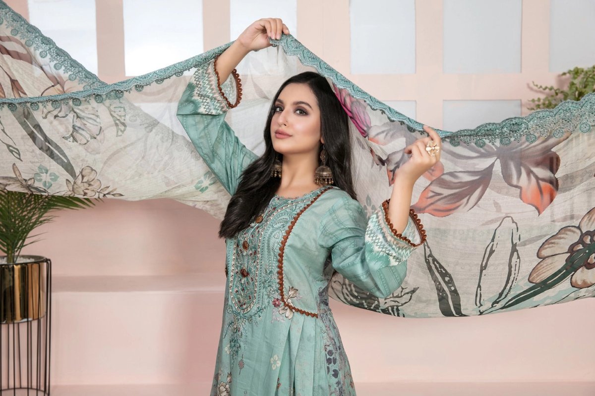 Tawakkal Fabrics 3 Piece Stitched Embroidered Digital Printed Lawn Suit D-7222