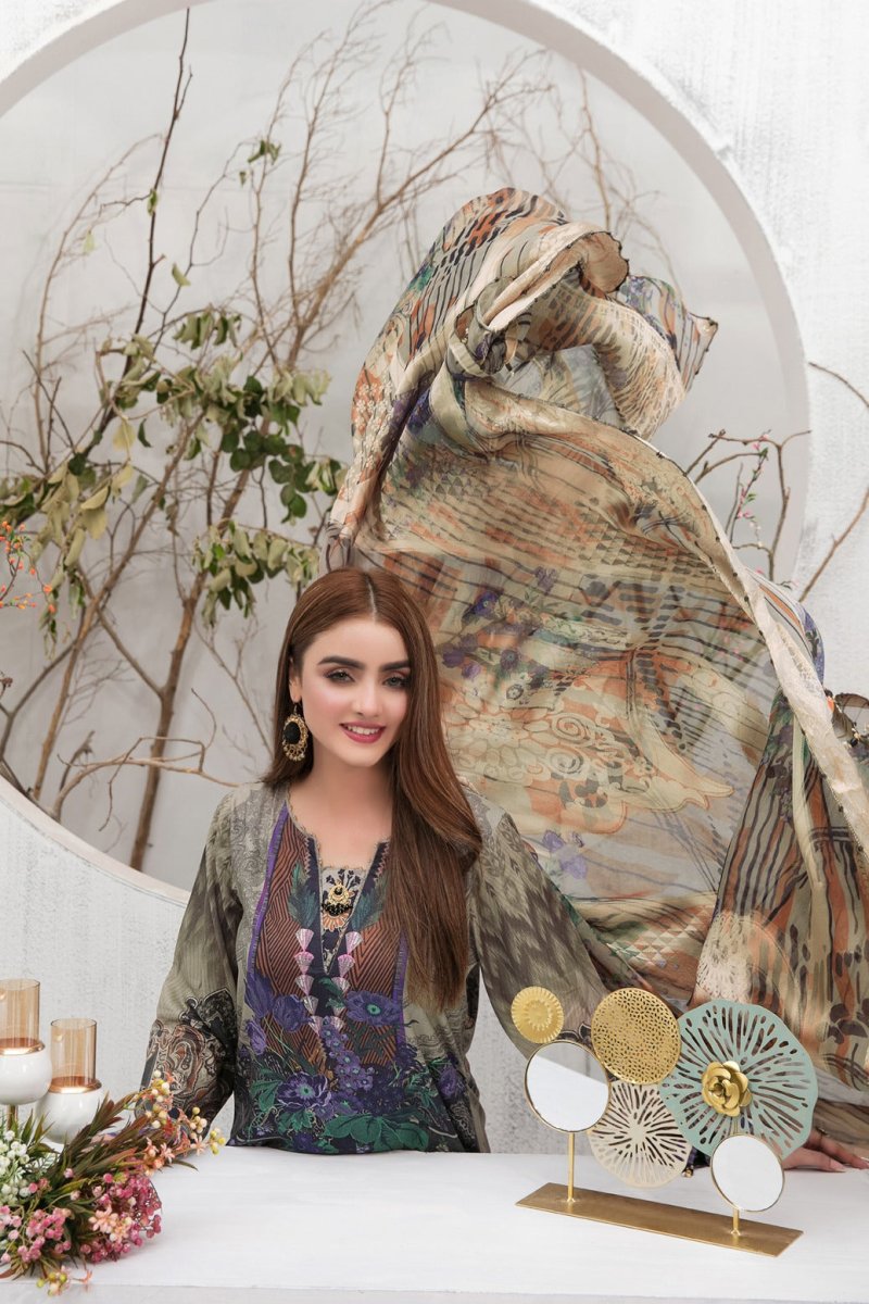 Tawakkal Fabrics 3 Piece Stitched Embroidered Digital Printed Lawn Suit D-7340