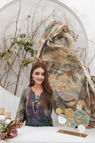 Tawakkal Fabrics 3 Piece Stitched Embroidered Digital Printed Lawn Suit D-7340