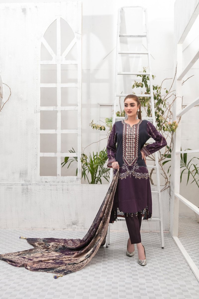 Tawakkal Fabrics 3 Piece Stitched Embroidered Digital Printed Lawn Suit D-7343