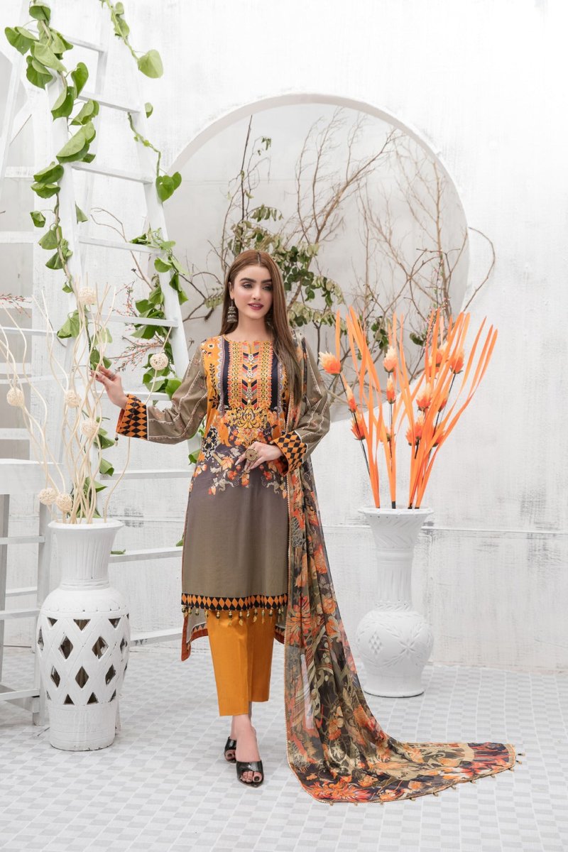 Tawakkal Fabrics 3 Piece Stitched Embroidered Digital Printed Lawn Suit D-7344