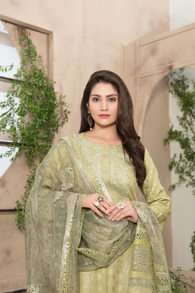 Tawakkal Fabrics 3 Piece Stitched Viscose Banarsi Gala Embroidered Suit D-7451