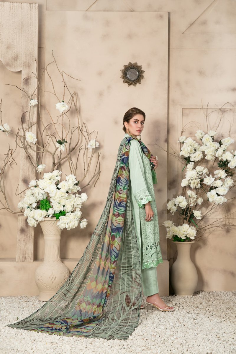 Tawakkal Fabrics 3 Piece Stitched Schiffli Embroidered Viscose Suit D-7497
