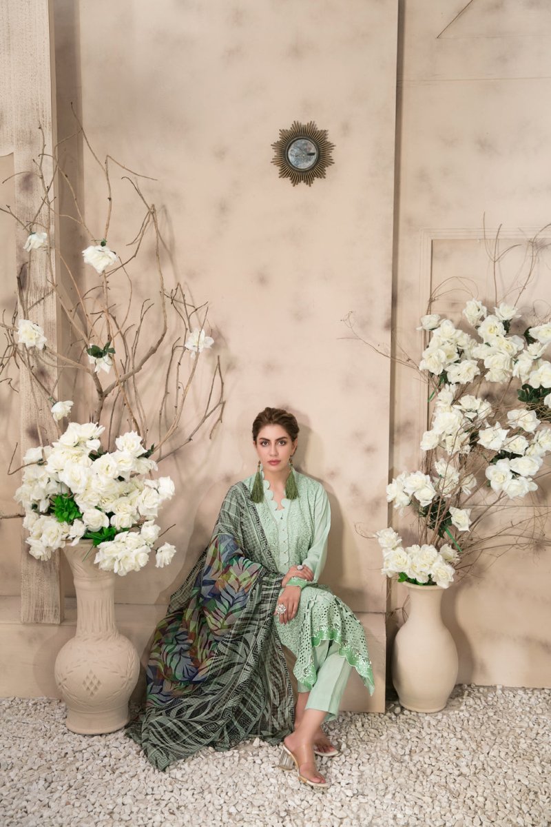 Tawakkal Fabrics 3 Piece Stitched Schiffli Embroidered Viscose Suit D-7497
