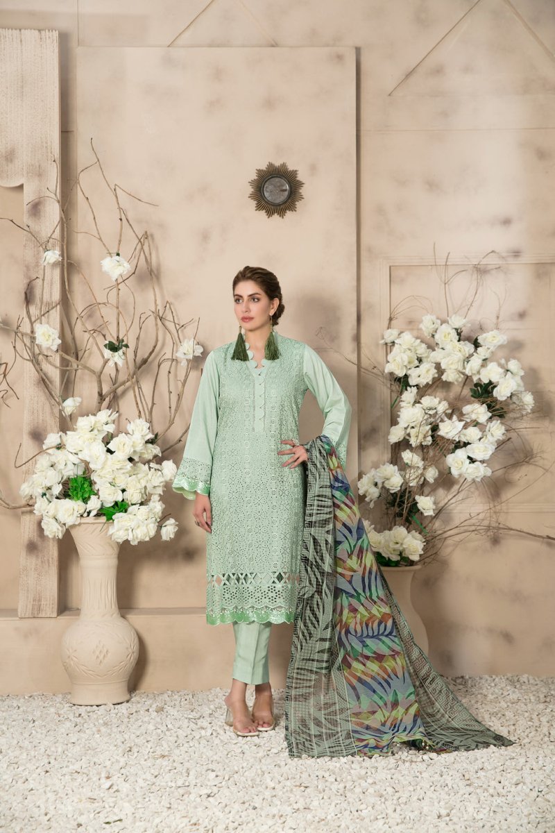 Tawakkal Fabrics 3 Piece Stitched Schiffli Embroidered Viscose Suit D-7497