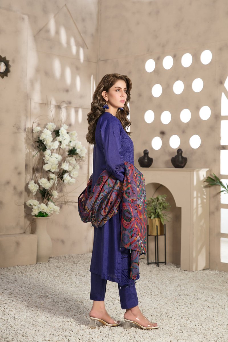 Tawakkal Fabrics 3 Piece Stitched Schiffli Embroidered Viscose Suit D-7498