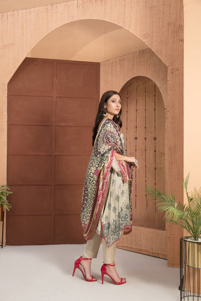 Tawakkal Fabrics 3 Piece Stitched Embroidered Digital Printed Linen Suit D-7535