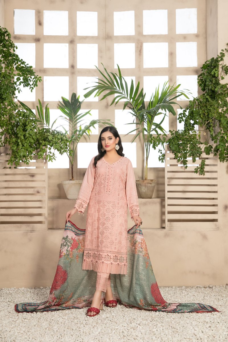 Tawakkal Fabrics 3 Piece Stitched Schiffli Embroidered Viscose Suit D-7575