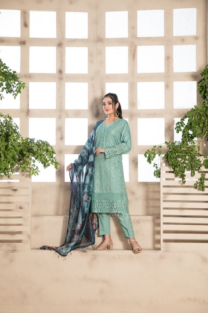 Tawakkal Fabrics 3 Piece Stitched Schiffli Embroidered Viscose Suit D-7579
