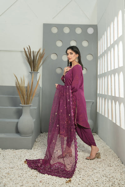 Tawakkal Fabrics 3 Piece Stitched Karrandi Banarsi Gala Embroidered Suit D-7641