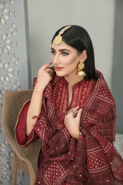 Tawakkal Fabrics 3 Piece Stitched Karrandi Banarsi Gala Embroidered Suit D-7649