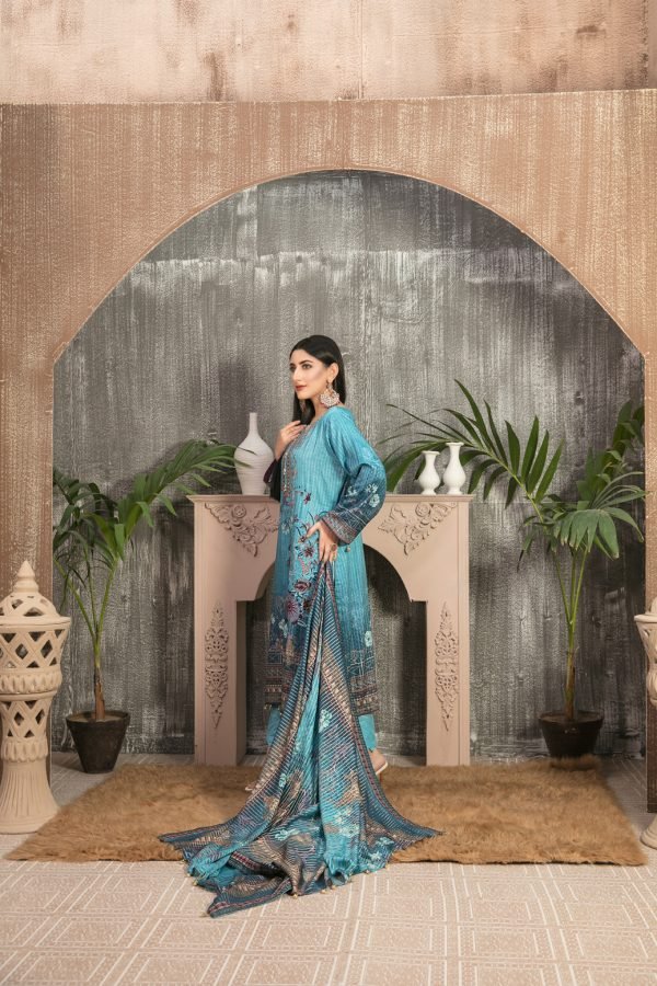 Tawakkal Fabrics 3 Piece Stitched Embroidered Digital Printed Staple Linen with Mirror Work Suit D-7690