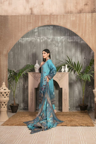 Tawakkal Fabrics 3 Piece Stitched Embroidered Digital Printed Staple Linen with Mirror Work Suit D-7690