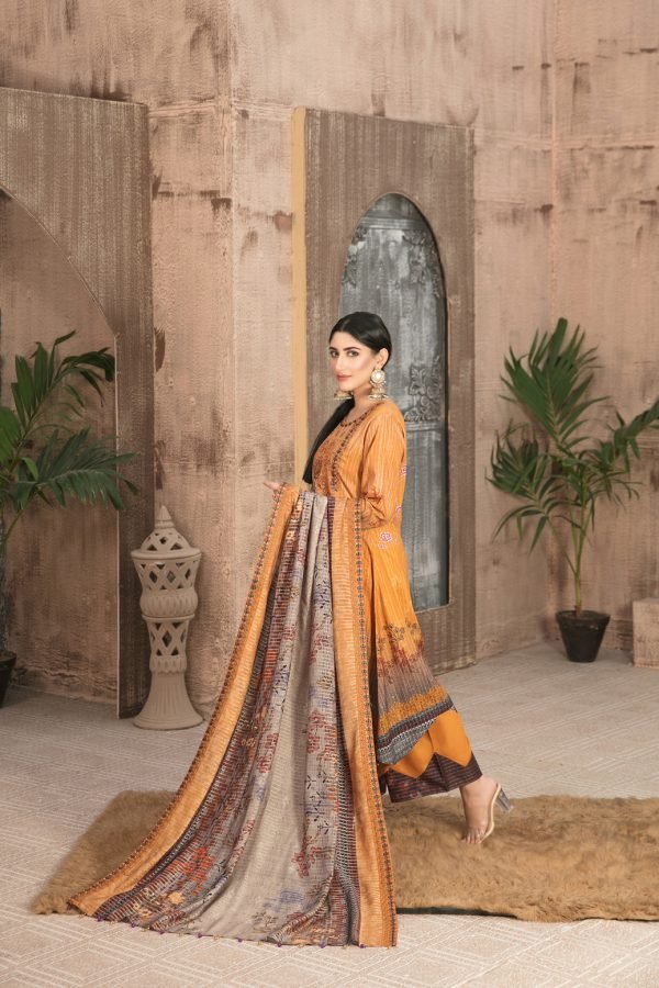 Tawakkal Fabrics 3 Piece Stitched Embroidered Digital Printed Staple Linen with Mirror Work Suit D-7692