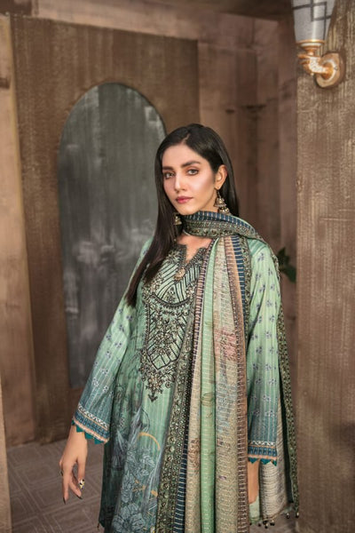 Tawakkal Fabrics 3 Piece Stitched Embroidered Digital Printed Staple Linen with Mirror Work Suit D-7695