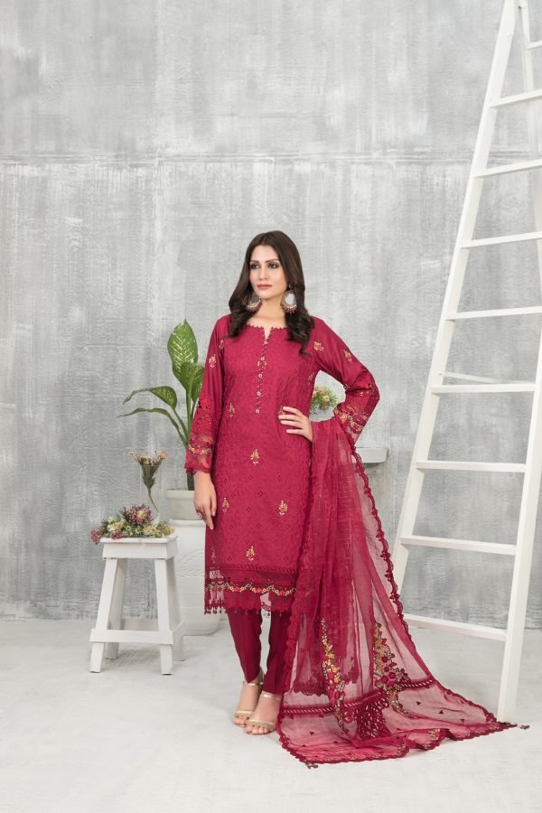 Tawakkal Fabrics 3 Piece Stitched Embroidered Viscose Schiffli Suit D-7753