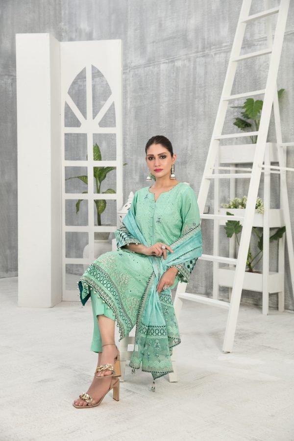 Tawakkal Fabrics 3 Piece Stitched Embroidered Viscose Schiffli Suit D-7755