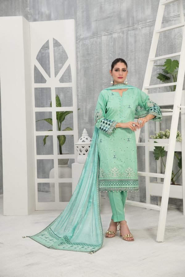 Tawakkal Fabrics 3 Piece Stitched Embroidered Viscose Schiffli Suit D-7755